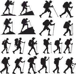 Obraz premium Set of 20 Hiking Silhouette Vector Icons