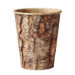 A tall, cylindrical disposable cup with a wood bark design. The cup is light brown and features a realistic bark texture