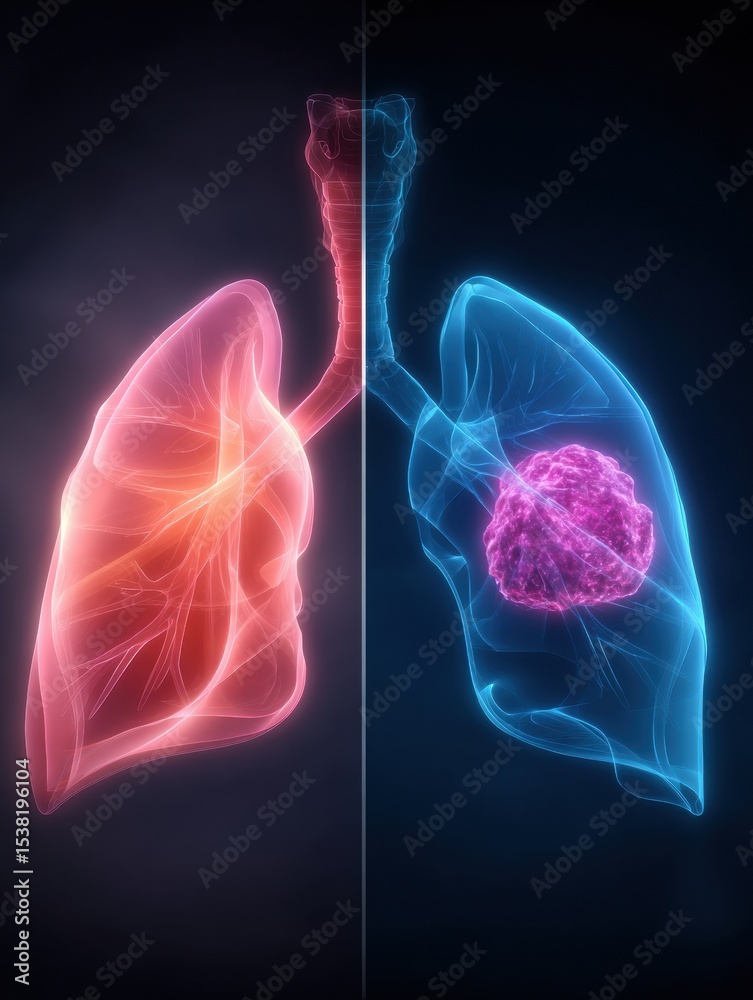 Poster Visual Comparison of Healthy Lung Tissue and Cancerous Lung Tissue Showing Distinct Structural Differences