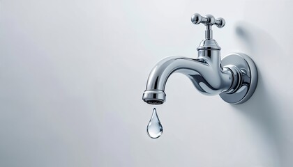Shining Tap and Falling Water Drop: Capturing the elegance of simplicity, a chrome faucet poised with a perfect droplet, a symbol of purity, and a testament to the essence of hydration. 