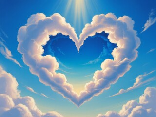 Heart shaped clouds in a blue sky romantic love