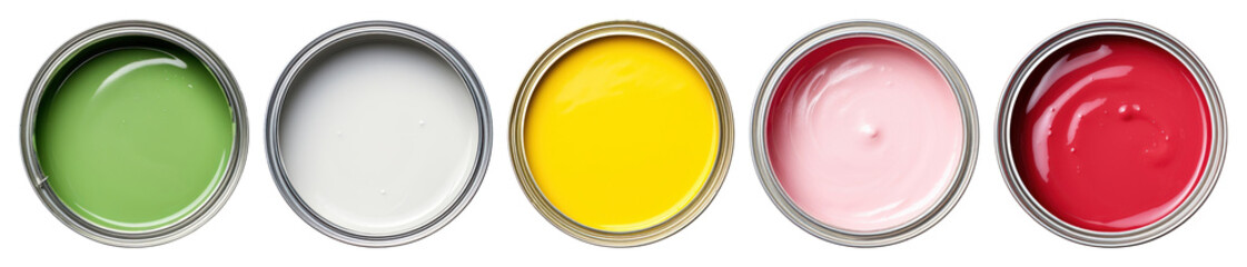 PNG Colorful paint cans in row, element set on transparent background