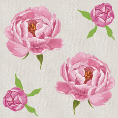 A seamless pink peony floral pattern with delicate petals and blooming buds evokes a sense of vintage garden beauty