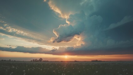 Spring Stormy Clouds On Sunset with Empty Copy Space For Text