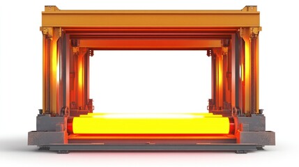 Obraz premium Industrial machine press featuring a glowing, heated metal bar isolated on white