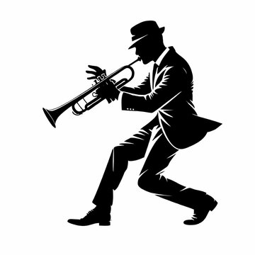 silhouette jazz musician playing trumpet clip art preview