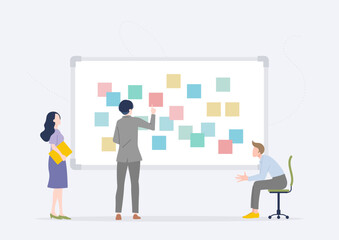 ホワイトボードに付箋を貼ってアイディアを可視化するブレインストーミング