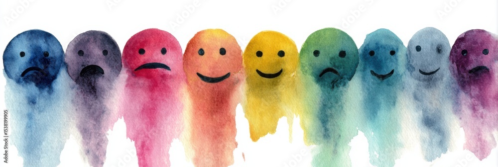 Aufkleber exploring the spectrum of feelings through soft watercolor art representing emotions from numbness t
