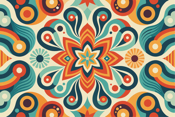 Vibrant abstract background featuring geometric shapes in Memphis style. Includes bold triangles in pink, teal, yellow, and purple, combined with dotted