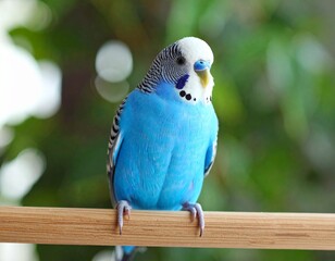 Obraz premium Adorable Blue Budgerigar Perched on a Branch Indoors