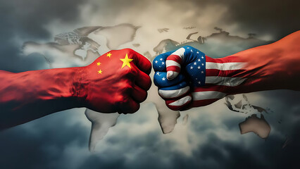Fists Clash Over World Map Symbolizing Global Tensions