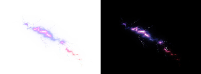 Realistic purple lightning flash with spark, energy, and electric discharge. A dramatic storm PNG template, perfect for dark sky scenes, web graphics, or powerful weather effects.