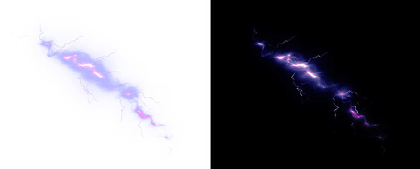 Glowing purple thunderbolt with electric charge and flash. A magical lightning PNG effect perfect for games, weather scenes, or fantasy spell overlays.