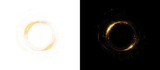 Golden light swirl with glow, spark, and flare. A vibrant PNG with magic shine and glitter perfect for luxury, celebration, or cosmetic-themed decorative designs.