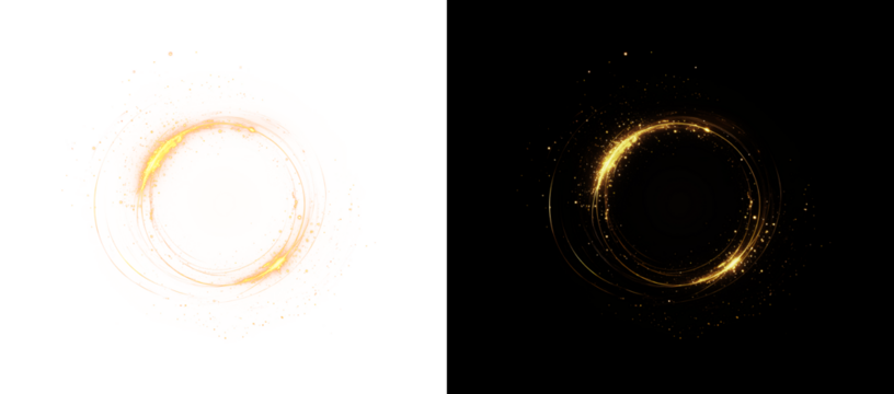 Golden light swirl with glow, spark, and flare. A vibrant PNG with magic shine and glitter perfect for luxury, celebration, or cosmetic-themed decorative designs.