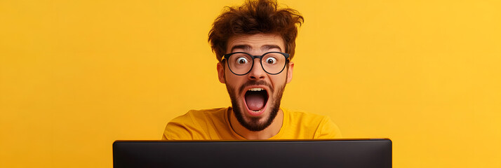 Obraz premium Humorous Fake Computer Error Prank for April Fools' Day wide banner - yellow background