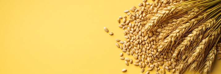 Raw Barley and Hops: Essential Ingredients for Craft Beer Brewing wide banner - yellow background