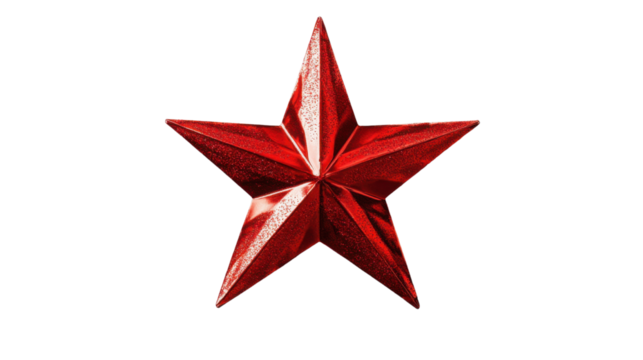 Red star Christmas decorations with festive glitter details isolated on white background