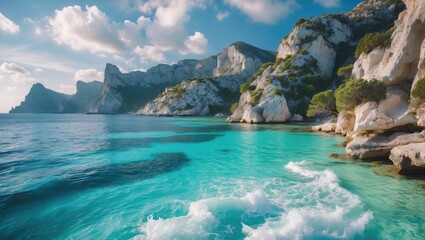 Fototapeta premium Stunning coastal destination known for its crystal-clear turquoise waters and picturesque scenery with empty copy space for text