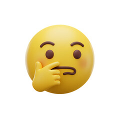3D Rendering of a Pondering Emoticon isolated on transparent baackground