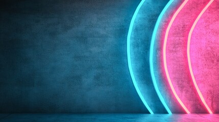 A vibrant wall with neon lights in blue and pink hues creates a modern and dynamic backdrop, ideal for music events, nightlife promotions, or creative projects seeking a futuristic aesthetic,