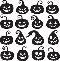 Stylized Pumpkin Faces with Decorative Elements – Halloween Icons