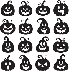 Playful Halloween Pumpkins with Funny Faces and Swirls