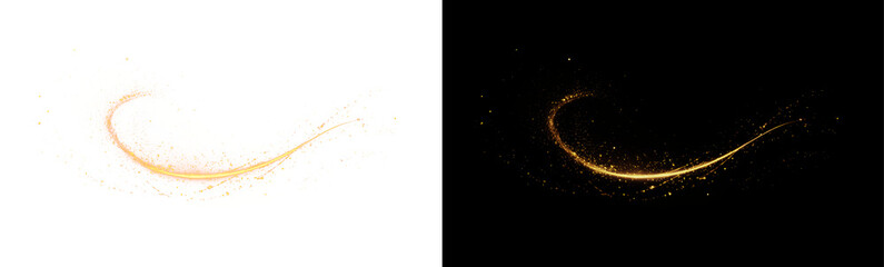 Twirl and sparkles in a glowing gold wave with magic dust and dynamic shine. This luxurious PNG with a transparent background is perfect for abstract fantasy or elegant overlays. © Gunenko