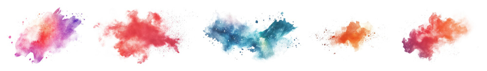PNG Vibrant watercolor paint splashes, element set on transparent background