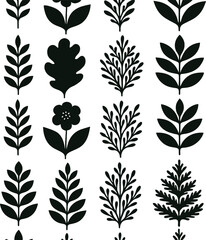 Seamless black silhouette tree and green leaf pattern design for nature-inspired vector art illustration