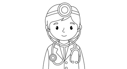 Doctor coloring page printable for kids, medical professional outline, healthcare worker art on transparent background