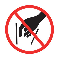 No touching with hand symbol, red circular prohibition sign, safety warning