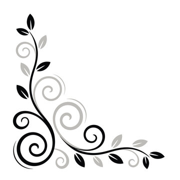 Black Gray Swirling Vine Corner Floral Element vector