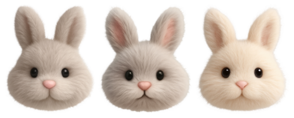 PNG Cute fluffy bunny faces, element set on transparent background