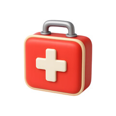 3d red first aid kit icon isolated on transparent background