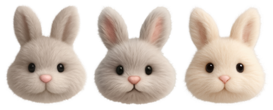PNG Cute fluffy bunny faces, element set on transparent background