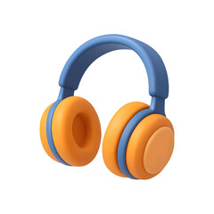 3d cartoon headphones orange and blue isolated on transparent background