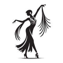 Fototapeta premium Charming Dance Dancing Lady Expressive Movement, Showing Her Joy and Spirit - dancing lady silhouette - dancing lady vector - silhouette of dancing lady - Lady illustration 
