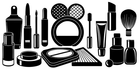 A glamourous collection of essential makeup brushes and cosmetic accessories for beauty care