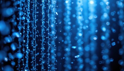 Fototapeta premium create an enchanting scene featuring a vertical cascade of blue particles that shimmer and sparkle, creating a dreamy atmosphere in vivid style