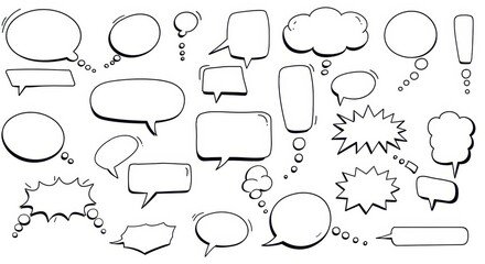 Fototapeta premium Collection of Hand-Drawn Speech Bubbles and Thought Bubbles for Comics and Graphic Design Projects