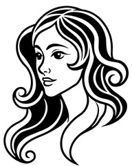 Elegant long-haired girl with a stylish black silhouette, illustrating modern beauty and fashion Elegant long-haired girl with a stylish black silhouette, illustrating modern beauty and fashion