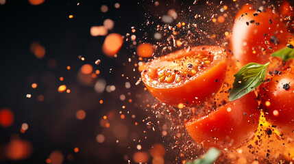 Vibrant tomatoes bursting with spices and herbs