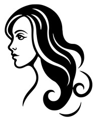 Girl with long flowing hair in elegant fashion sketch style
