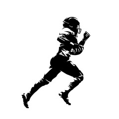 American football player, isolated vector silhouette. Quarterback running with ball, football logo, high contrast sports illustration