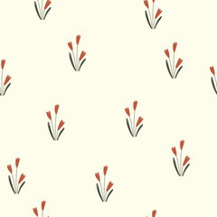 Seamless floral pattern with red flowers. Red tulips on white background, vector illustration.	
