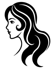 Long-haired woman's face in a beautiful vector illustration, highlighting her elegant profile and glamorous hairstyle