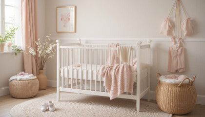 Nursery Design Featuring Soft Pink Accents and Minimalist Aesthetic for Baby Rooms and Childcare Spaces