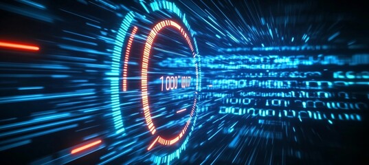 Futuristic Connection with Fast Data Tunnel, High-Speed Internet Test Visuals and Digital Metrics