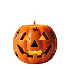 Lit Pumpkin Candle Halloween Decoration isolated on transparent baackground